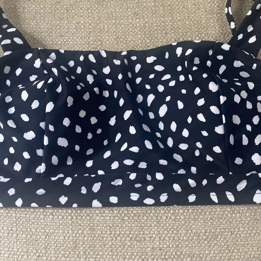 Island Escape Costa Rica Underwire Back Tie Bikini Top Black White Dot Swim 12